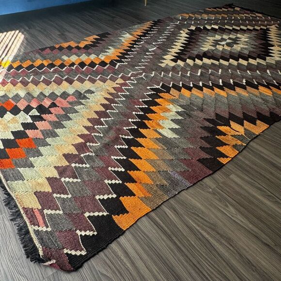 Multicolor Kilim Turkish Wool Area Rug 10 x 6 - Picture 6 of 13